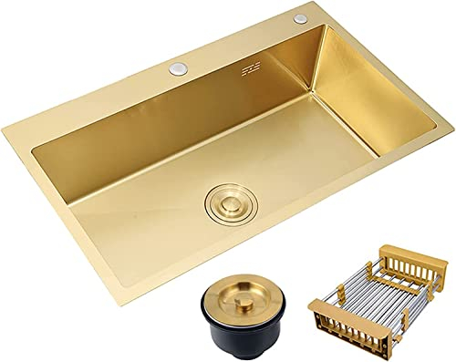 Küchenspüle Küchenspülen Home Bar Workstation Spüle Gold Küchenspülen Edelstahlspüle Unterbau-Küchenspülen Aufsatzmontage und Unterputzmontage mit goldenem Abfluss und Abflusskorb (Farbe: Go