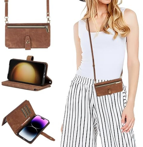 xinyunew Handykette für Xiaomi Redmi Note 10 Pro Hülle mit Band, Leder Schutzhülle Handytasche Handyhülle Praktische Handykette Kartenfächer Umhängetasche Redmi Note 10 Pro Case,Braun