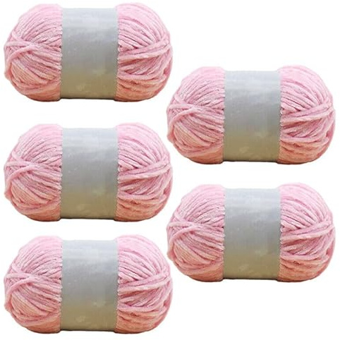 5 Rolls Chunky Chenille Soft Yarn for Knitting and Crochet, Skein Yarn Shiny Chunky Crochet Chenille Soft Velvet Knitting Wool, 100G (Pink)