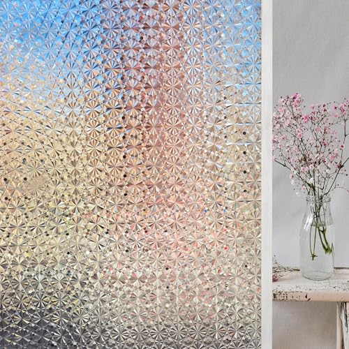 SAMHEITO Fensterfolie Blickdicht Selbsthaftend 40x200cm Sichtschutzfolie 3D Prisma Regenbogen Folie Fenster Statische Fensterfolie Dekorfolie Ohne Kleber Anti UV Sonnenschutz für Büro Wohnzimmer