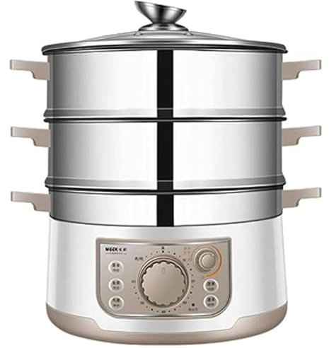 Vaporizador de alimentos de acero inoxidable de 13 litros, eficiencia energética, 3 niveles con temporizador de 60 minutos, almacenamiento compacto de 1500 W, para carne y albóndigas