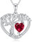 LOCIBLO Tree of Life Necklaces for Women 925 Sterling Silver Heart Pendant White Gold Red Synthetic Ruby Necklace July Birthstone Jewellery for Her, 18+2