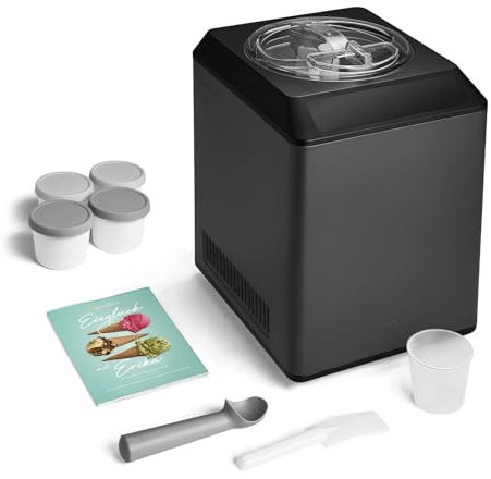 SPRINGLANE Eismaschine & Joghurtbereiter Erika 2,5 L mit selbstkühlendem Kompressor 250W, Eiscrememaschine Edelstahl mit Kühl- und Heizfunktion, inkl. Rezeptheft (Erika + 4 Behälter Mini 400ml Grau)