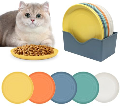 11 Pcs Shallow Cat Dish Set With Storage Box - 5 Colors PP Material Whisker Fatigue Free Bowls With Non-Slip Base for Wet Food and Water - Perfect for Kittens and Short Legged Cats