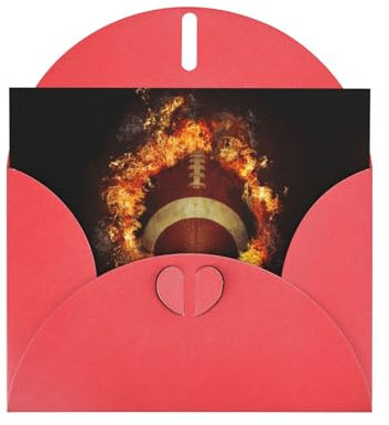 Flaming American Football Pearl Paper Holiday Greeting Card (horizontal) Thank You Card Invitation Card Blank Greeting Card