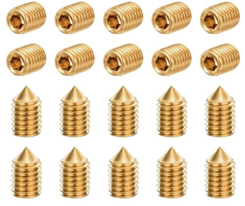 sourcing map 20Pcs Set Screws M5x8mm Brass Cone Point Hex Socket Grub Screws for Machinery, Home Repairs, and Fixtures Gold Tone