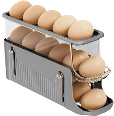 volumoon Distributeur Oeuf, Porte Œufs À 3 Niveaux, Support D'oeufs Peu Encombrant, Boîte de Rangement pour Œufs, Boîte à œufs Empilable, Rack de Stockage d'œufs, Bac à œufs, œuf Roulant - Gris