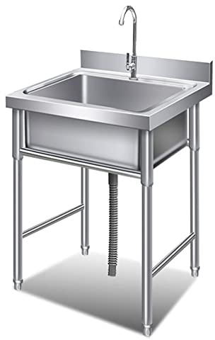 Fregadero de cocina Fregadero de cocina comercial con soporte, Fregaderos de cocina de un solo tazón de acero inoxidable independientes con grifo - 50x50x90/60×60×90cm
