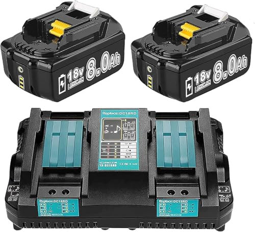 2 X 8.0Ah Ersatzakku für 4A Makita Akku 18V mit Ladegerät BL1860B BL1860 BL1840 BL1830 BL1860B BL1815 BL1850B BL1835 BL1850B BL1845 BL1850 194205-3 LXT-400 mit LED Werkzeugakku