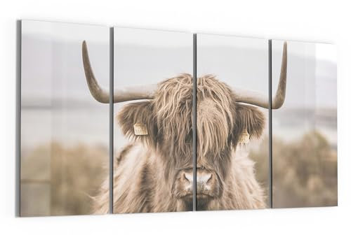 DEQORI Glasbilder Echtglas | Motiv Geheimnise des Hochlands | horizontal 4-teilig 4x30x60 cm | große XXL Deko | Wandbilder für Wohnzimmer, Schlafzimmer, Flur & Küche | moderne Wanddeko