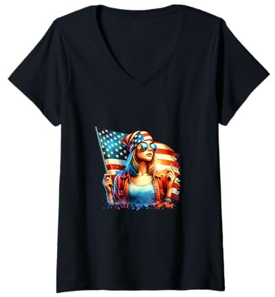 Damen Usa Woman America Flag United States Girl Usa Bandana Gifts T-Shirt mit V-Ausschnitt