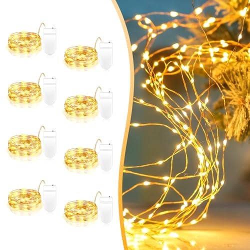 8 Pezzi Da 2 Metri 2 Corde Di Luce Decorativa Bianca Calda, 20 Mini Filo Di Rame a Filo Rame, Luce Notturna Impermeabile, Adatto per Fai -Da -Te, Festival Di Natale, Decorazione Interna Ed Esterna