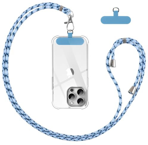 Vauki Cordón para Teléfono Cadena Universal con Parche, Colgar Teléfono con Correa Móvil en Cuello Ajustable Cuerda para la Mayoría de los Smartphone para iPhone Samsung Huawei Redmi OnePlus, Azul 01