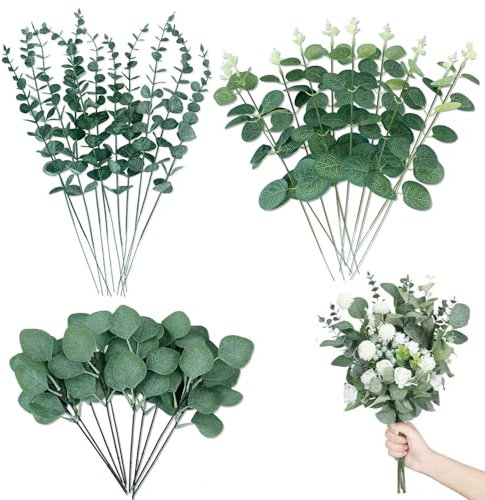 RXKFIGX Branches Eucalyptus Artificielle, 30 Bouquets de Plantes Artificielles Eucalyptus, Faux Vert Eucalyptus Feuilles Tiges pour Decoration Maison, Mariage Cuisine Composition Florale de Bureau