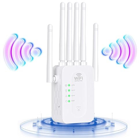 WiFi Repeater,WiFi Extender 6 3dBi Antennas,2 Ethernet Ports, 3-in-1 Access Method of Repeater/AP/Router,WLAN verstärker Signal Coverage of 10000 cu.ft,Internet verstärker für Zuhause und Büro