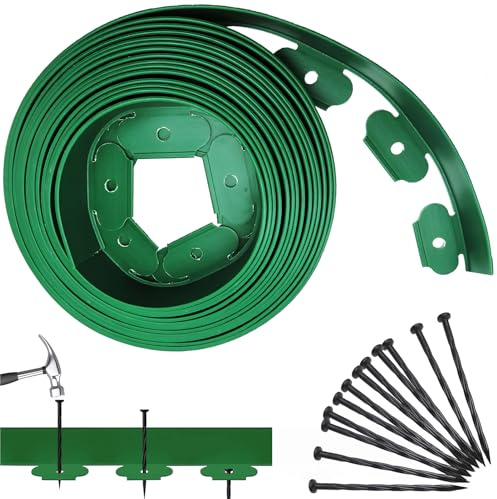 SilverChry Flexible Rasenkante aus Kunststoff, 5m*5cm Garteneinfassung für den Außenbereich, Mähkante Pflastersteine Palisade mit Erdanker (Grün)