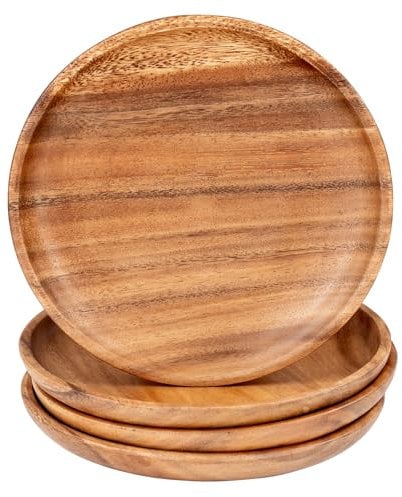 levandeo 4er Set Runde Teller Akazie Ø20cm Holzteller Snackteller Akazienholz Dekoteller Handgefertigt Deko Unikat Tischdeko Ablage
