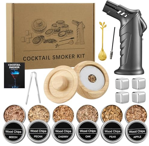 Kit Affumicatore Whisky Cocktail con Torcia 4 Pietre Inox 304 Regalo Uomo