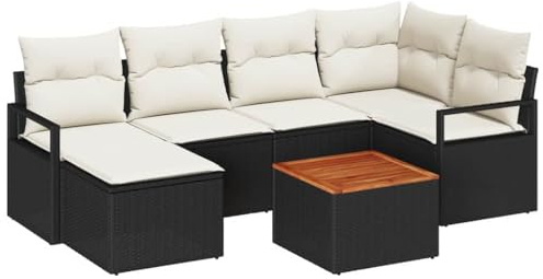 vidaXL 7-teiliges Garten-Sofa-Set mit Kissen in Schwarz und Creme – Modular und wetterfest für 6 Personen, ideal für Terrasse, Balkon und Wintergarten.