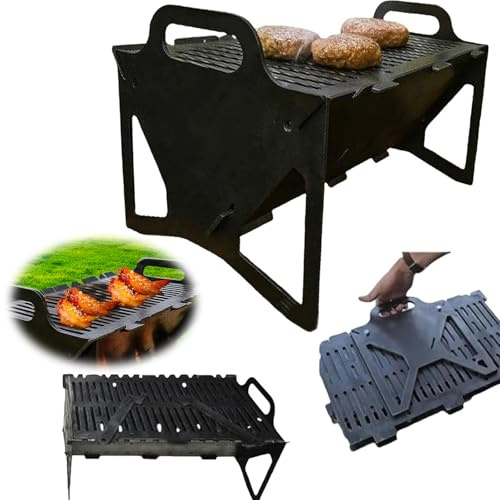 Holzkohlegrill, tragbar und faltbar, 40 x 22 cm, tragbarer Grill für Camping, Picknick & Terrasse, kompatibel mit Holzkohle und Holz – Mini-Grill