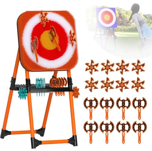 NGARY Foldable Axe Throwing Target, 2-in-1 Axe Throw & Lawn Dart Combo With 8 Axes & 8 Darts, Sturdy Frame & Foldable Storage Design, Axe and Dart Throwing Game Set for Indoor and Outdoor Fun