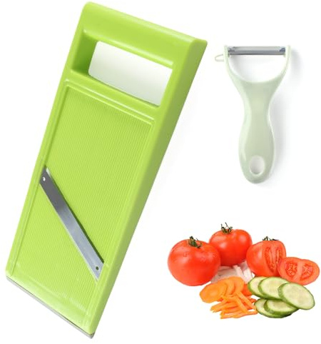 2 Stück Gemüsehobel und Schäler, Manual Gurkenschneider, Tragbarer Küchenhobel Kartoffelhobel mit ergonomischem Griff, Gemüseschneider mit Edelstahlklinge, Grün