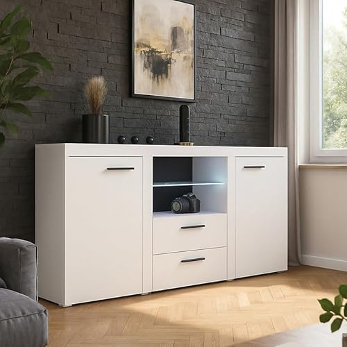 Agritrade AK RUMBA Sideboard Modern 2 Drawer Chest 157 cm Wide Durable Laminated Finish for Living or Dining White