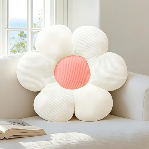 dellyy Dekokissen Blumen, Kissenbezug Weiß, Bodenkissen mit Füllung, Süße Blumen Kissen für Kinderzimmer, Aesthetic Kissen Deko für Wohnzimmer, Schlafzimmer, Büro, Sofa, Balkon (Weißes Pulver, 50CM)