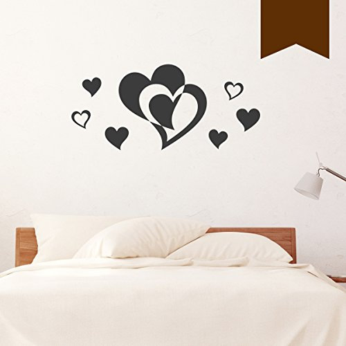 WANDKINGS Wandtattoo - Doppelherz mit 6 Herzen im Set - 40 x 18 cm - Braun - Wähle aus 5 Größen & 35 Farben