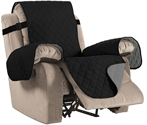 BellaHills Wendbare Stuhlabdeckung für Hunde Pet Abdeckung für Stuhl/Stuhl Schonbezug/Stuhlschutz, Maschinenwaschbar, Double Diamond Quilted (Recliner: Schwarz/Grau)