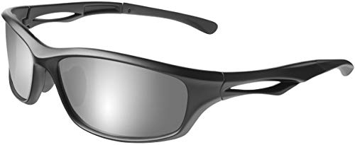Balinco Polarisierte Sportbrille Sonnenbrille Fahrradbrille mit UV400 Schutz für Damen & Herren perfekt für Ski- und Snowboardfahrer für die Skipiste (Matt Black - Silver Mirror)