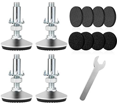 Tahikem 4 Set Adjustable Levelling Feet, M10 Height Adjuster Furniture Levellers Foot with T Nut Bolt, Table Leg Extenders, Screw In Cabinet Bed Table Chair Self Levelers Legs 2 Base 2 Thread Silver