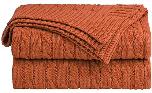 sourcing map Strickdecke Tagesdecke Strick Baumwolle Wohndecke Kuscheldecke mit Leichte Zopfmuster Kuscheldecke Sehr Weich für Sofa Couch Haus Decorative Decke Orange 130x150cm