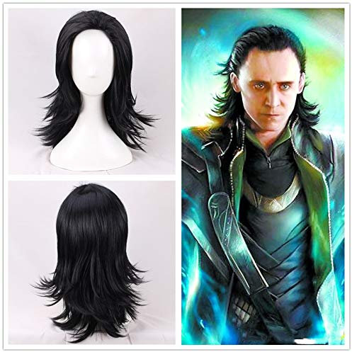 Advengers Loki Cosplay Perücke Loki Schwarz Synthetisches Haar Comic Loptr Rollenspiel Kostüm Party Perücken + Perückenmütze