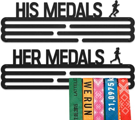 United Medals HIS & HER Medals Medaillenhalter Running Laufen Sport für 60 Medaillen Aufbewahrung - Läufer, Sportler Geschenk Marathon Zubehör - Medal Holder Hanger Display Rack - Schwarz