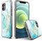 Bosdeny Marble &Golden Powder Case Compatible with iPhone 12,Compatible with iPhone 12 Pro, Clear Slim Soft TPU Silicone Bumper - Lt Blue Marble