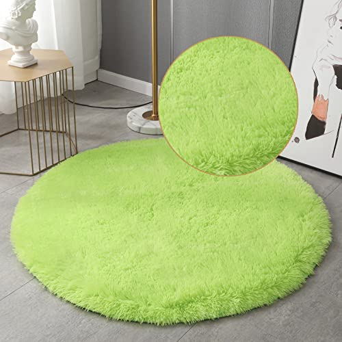 GZQIAWY Flauschige runde Teppiche für Wohnzimmer Kunstpelzteppich Kinderzimmer Lange Plüschteppiche für Schlafzimmer Shaggy Area Rug hellgrün 115 x 115cm