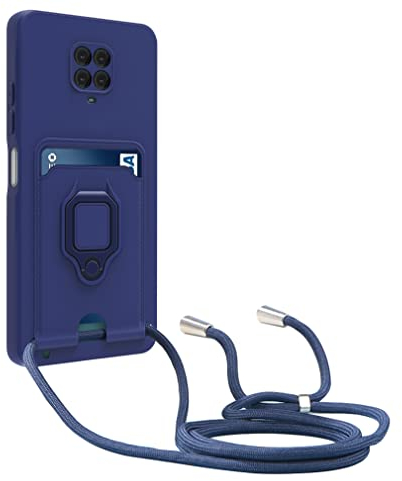 yanasuo Protección de Cámara Funda Compatible con Xiaomi Redmi Note 9S/Note 9 Pro/Note 9 Pro MAX, con Anillo Soporte, Ajustable Collar Correa de Cuello Cordón Carcasa de Silicona-Azul