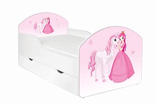 AS-TOR Kinderbett Jugendbett Maja 80x160 mit Matratze und Schublade - Bett Schlafzimmer Kindermöbel Kinderbetten für Mädchen und Junge, Hochwertige Möbelplatte, Solide und Sicher - Rosa Prinzessin