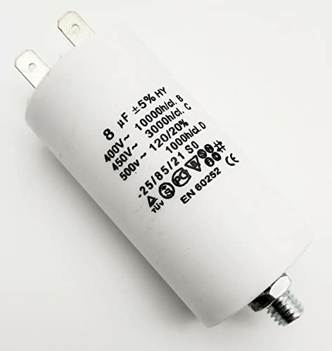 Kondensator 4 Pin bis 500V~ AC 8,10,12,14,16,20,25,35,40,45 µF uf mit Gewinde, Motorkondensator,Anlaufkondensator,Starterkondensator,Betriebskondensator (8 µF)