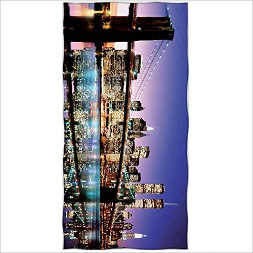 Zomer Strandtuch 70x140cm,Bedrucktes Mikrofaser Badetuch-New York Brooklyn Brücke Nachtsicht