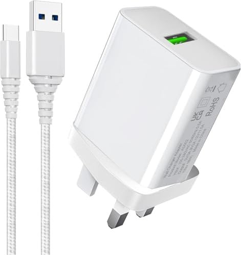 18W Charger Plug and Cable for Samsung Galaxy S20 S21 Plus Ultra FE 5G S10 S10E S9,A51 A71 A22 A21S A31 A52S A23 A33 A40 A20E A50 A70,Motoroal E14 G04 G14 G54 G31 G22,Nokia G42 C32,Fast Charge Adapter