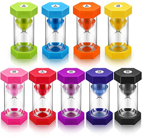 Yunsailing Lot de 9 sabliers colorés de 1/2/3/5/10/15/20/30/60 minutes en plastique pour enfants, salle de classe, maison, bureau, cuisine, jeu de brossage des dents