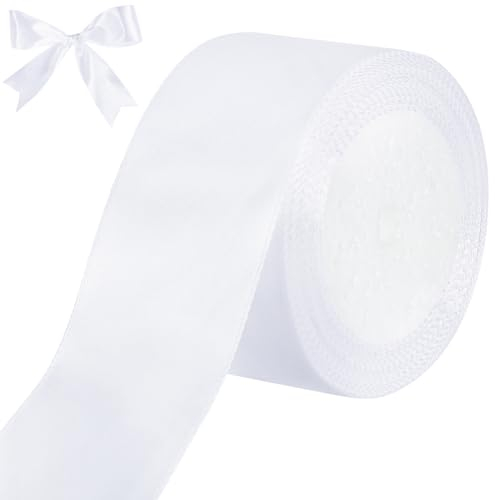 tenn well Geschenkband Weiß 50mm, 22M Satinband Breit Geschenkband Schleifenband für Geschenkverpackung Brautstrauß Basteln Geburtstag Hochzeit Dekoration