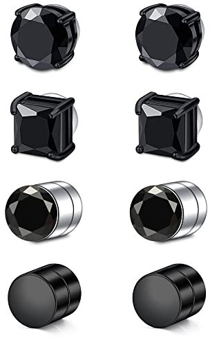 Crdifu Magnetischer Ohrstecker Kein Piercing Magnet Ohrringe Fakes für Herren Mann Damen Edelstahl Silber Schwarz