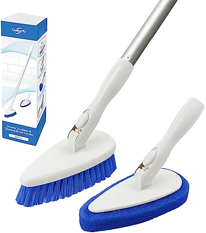 Qaestfy Shower Cleaning Brush and Scrubber Scourer Combo with 51'' Detachable Long Handle Tub and Tile Shower Bathroom Cleaner Scrubber Brush Cleaning Tools for Shower Bath Bathtub Tub Cleaning
