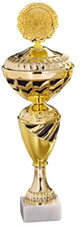 eberin · Pokal Serie Kathrin, Gold-schwarz, mit Wunschtext und auswählbarem Motiv-Emblem, Größe 33,3 cm