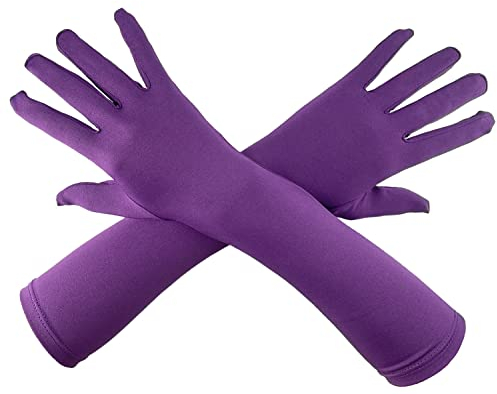 Chendvol Herren und Damen 38,1 cm Ellenbogenlänge 20er Jahre Stretchy Cosplay Kostüm Handschuhe (lila)