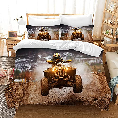 Motocross Bettwäsche,3D Motorrad-Bettbezug mit 2 Kissenbezug,100% Mikrofaser,Extremsport-Thema Blau Bettwäsche für Kinder Jungen Männer (Grau, 135x200cm)