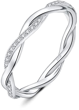 JewelryPalace Infinity Seil Verdrehter Zirkonia Band Ring Damen, Unendlichkeit Hochzeitsringe Damenring Silber 925 Trauringe Eheringe für Frauen, Vorsteckring Stapelring Ring Bandring Schmal 51